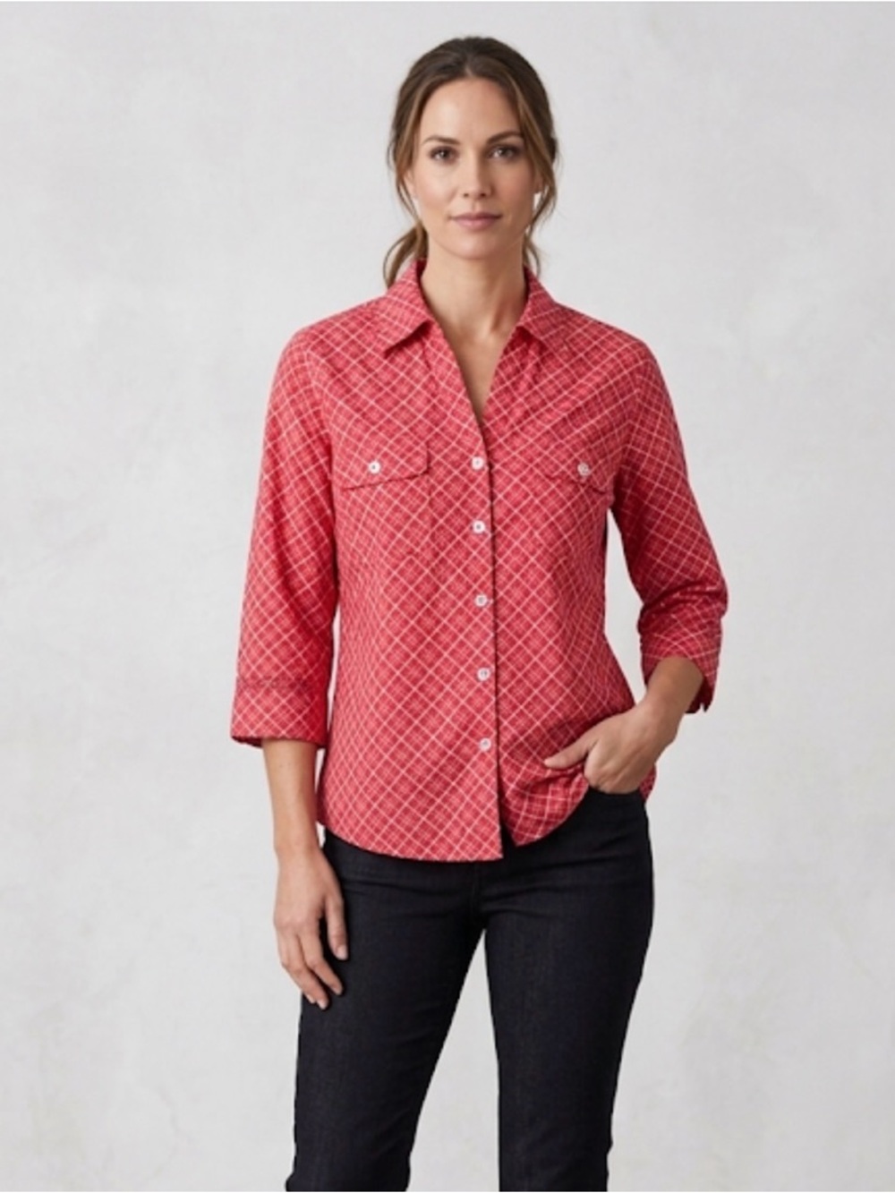 ALFRED DUNNER Plaid Button Down Shirt, Women’s Size 8, Red White